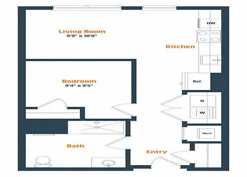 Floor plan JR-1 | 1 Bed | 1 Bath
