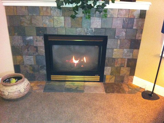 Slate front gas fireplace w/remote