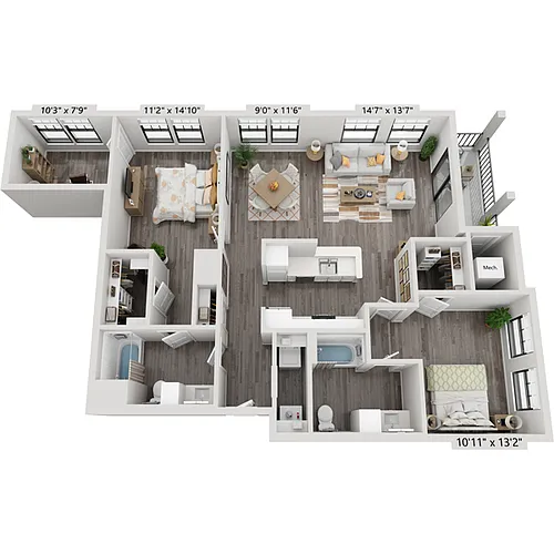 Floor plan Two Bedroom B2HD