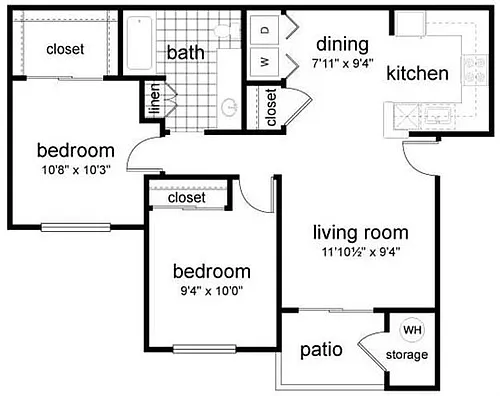 Floor plan Two Bedroom One Bath