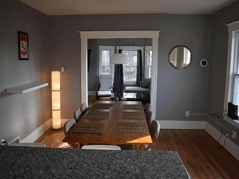 View from kitchen into dining room (please note: furniture n