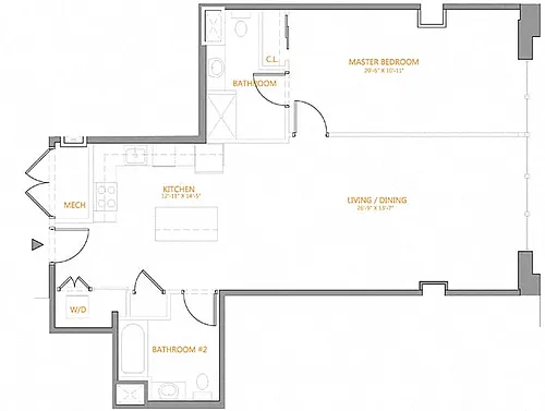 Floor plan 1 Bed/2 Bath-4E
