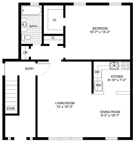 Floor plan 1 Bedroom/1 Bath