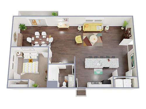 Floor plan 1 Bed, 1 Bath C with Garage