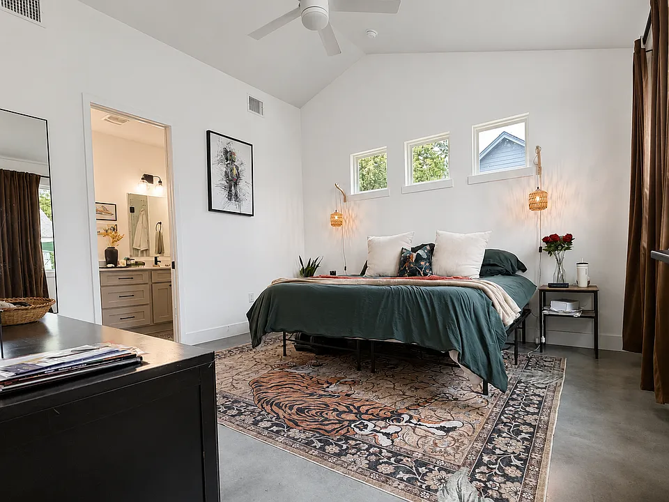 Master suite is located on the first floor with closet and master bath attached