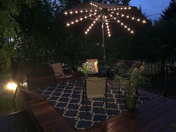 front patio at dusk