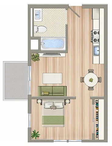 Floor plan 1 Bed/1 Bath Moderate 100%
