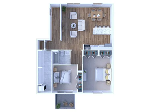 Floor plan 2 BR - 1 BTH DLX