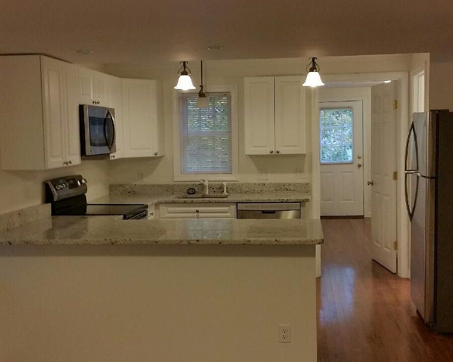View of kitchen from living room area