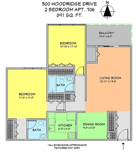 Floor plan 2 Bedroom 1 and 1 Half Bath