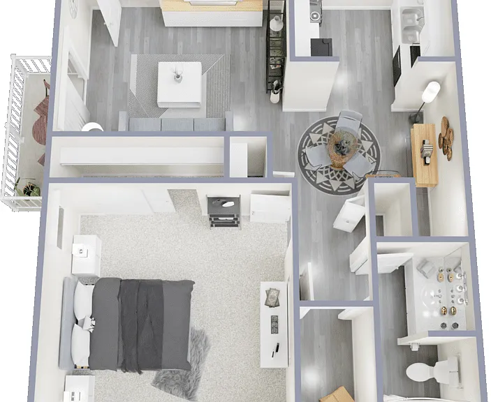 1 Bed 1 Bath Medium Floorplan Diagram