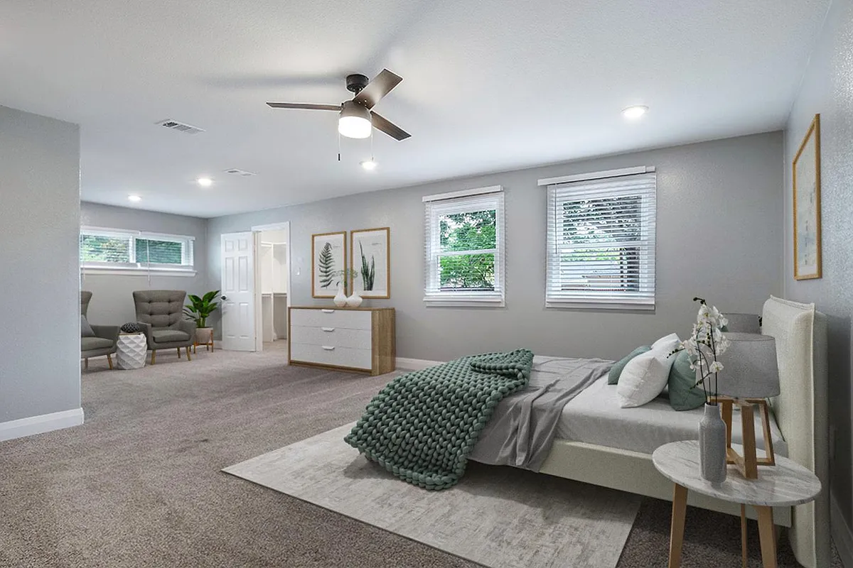 Bedroom 1. This image shows a virtually furnished space. Bedrooms come unfurnished. - 3144 Catamore Ln