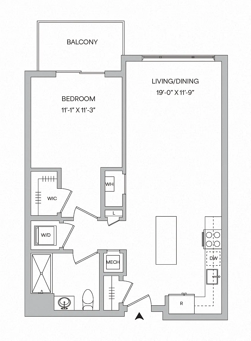 Floor plan A21 - 1BR 1BA (753 SF)
