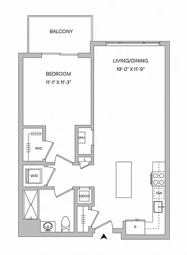 Floor plan A21 - 1BR 1BA (753 SF)