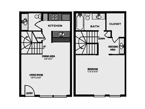 Floor plan 'K' - Amazing Floorplan: 1Br/1&1/2 Bath Townhouse!