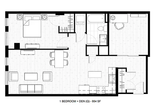 Floor plan 1 Bed 1 Bath Den Q