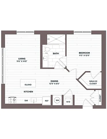 Floor plan 1 Bed/1 Bath - A8 Bldg F