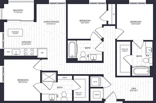 Floor plan 3 Bed/3 Bath Den-C1-0