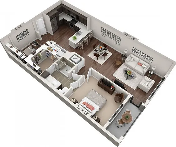 Floor plans are artist's rendering. All dimensions are approximate. Actual product and specifications may vary in dimension or detail. Not all features are available in every apartment. Prices and availability are subject to change. Floor plans are artist