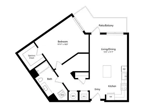 Floor plan A7D | 1 Bed | 1 Bath | Den