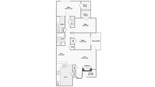 Floor plan 3 Bed 2 Bath Washer Dryer B