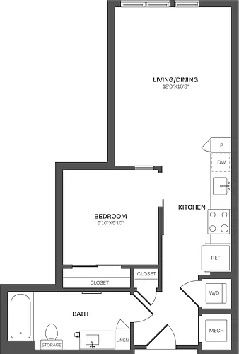Floor plan 1 Bed/1 Bath-J02