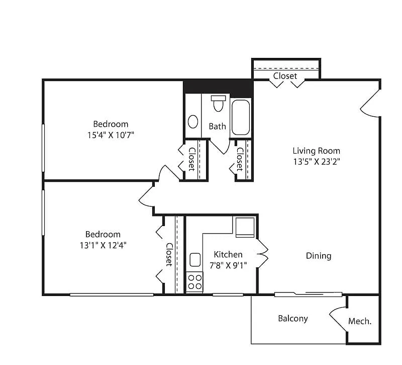 Floor plan 2 Bedroom | 1 Bath