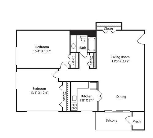 Floor plan 2 Bedroom | 1 Bath