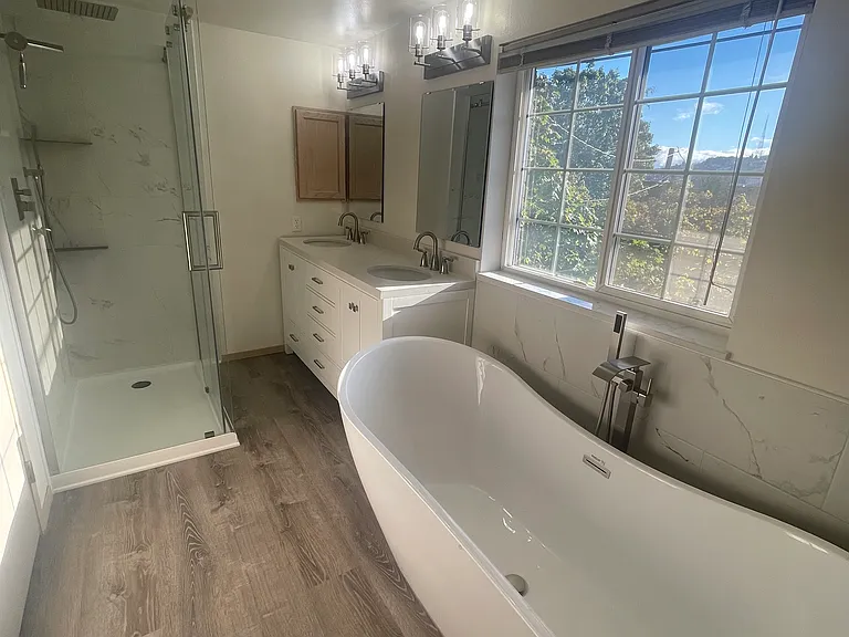 Master Bathroom with Soaking Tub, Walk-In Shower, Dual Sink Vanity, Dimmable Lighting