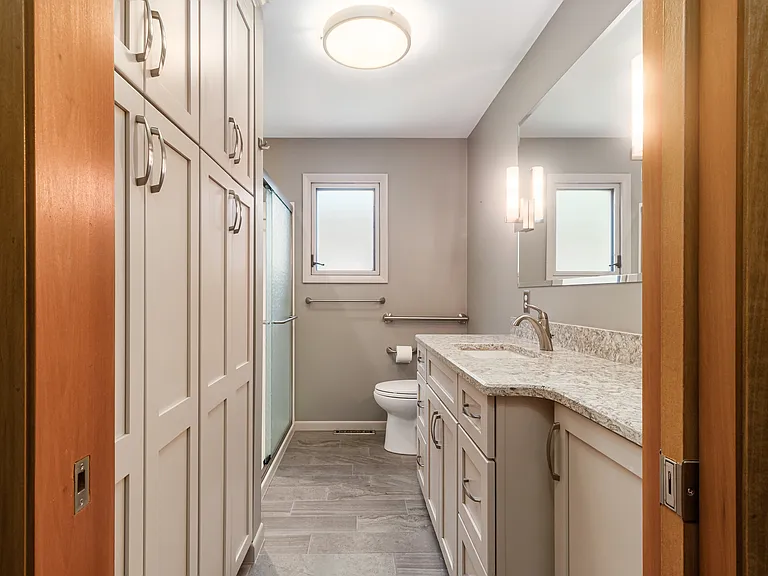 Full remodeled bathroom on main level with other bedrooms