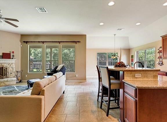 Open floor plan showing kitchen and family room.