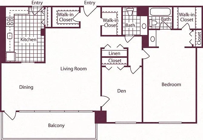 Floor plan 1 Bedroom + Den, 1.5 Bath 1288 SF A18