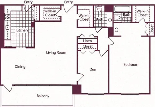 Floor plan 1 Bedroom + Den, 1.5 Bath 1288 SF A18