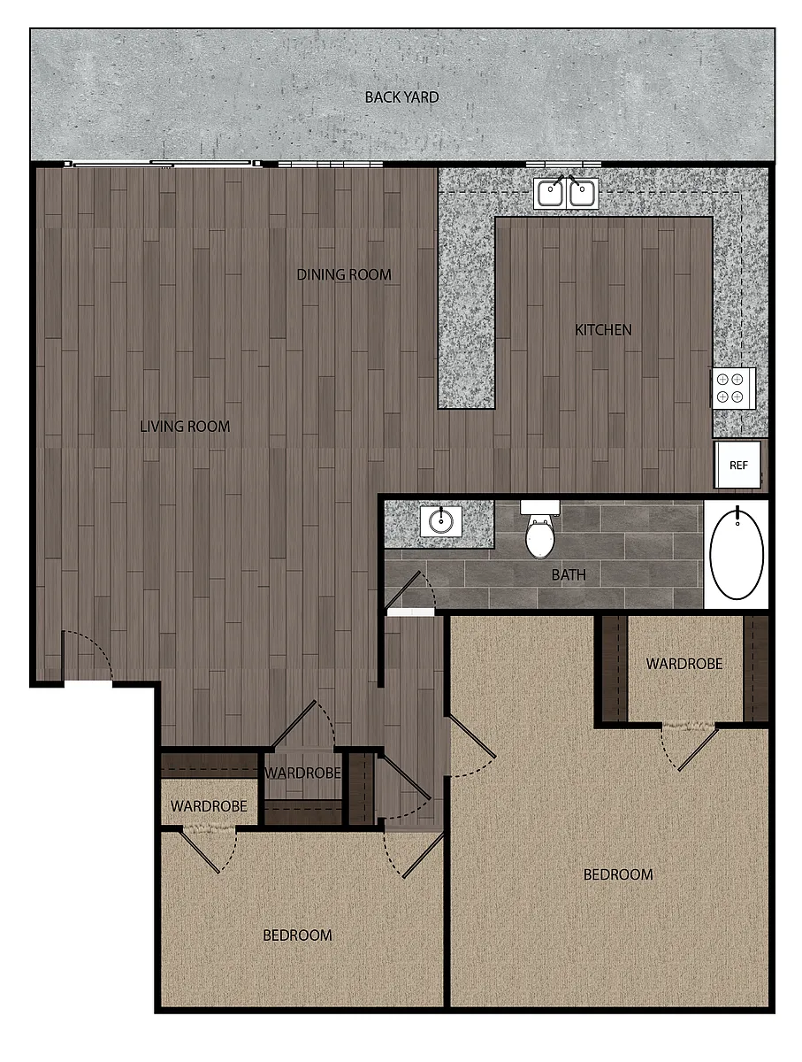 Floor plan 2-Bedroom, 1-Bath (Bldg-4)