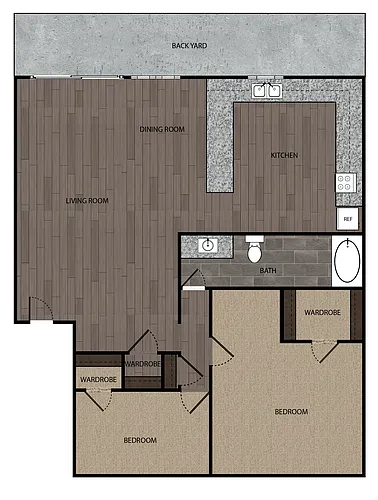 Floor plan 2-Bedroom, 1-Bath (Bldg-4)