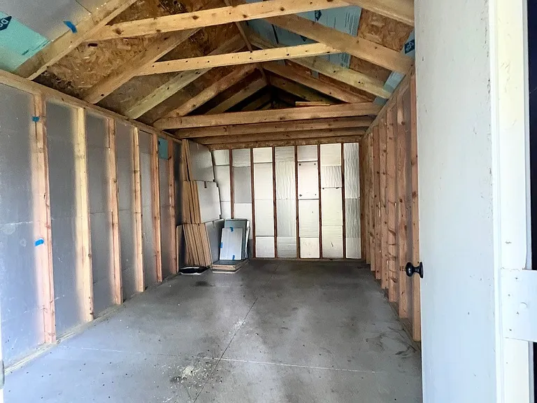 Inside of new backyard shed is fully insulated.