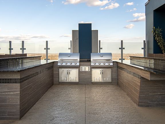 Outdoor entertainment kitchen near the rooftop lounge