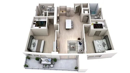 Floor plan Two Bedroom Two Bath (1,164)