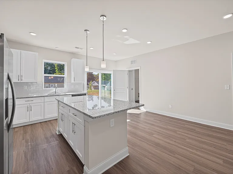 Beautiful kitchen island with hanging lights