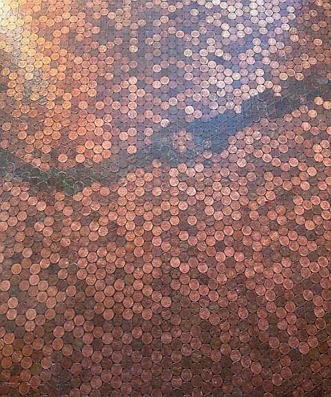 The penny tile floor of the entryway/bathroom features hundreds of pennies - all of them heads up, of course - 'cuz this is the Lucky Penny after all!