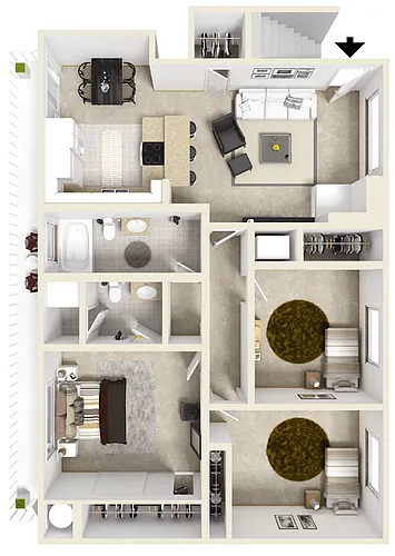 Floor plan 2 Bed 1.5 Bath - 963 Sqft