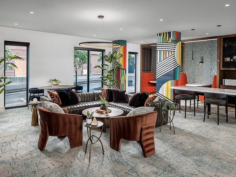 Coworking lounge with private conference rooms