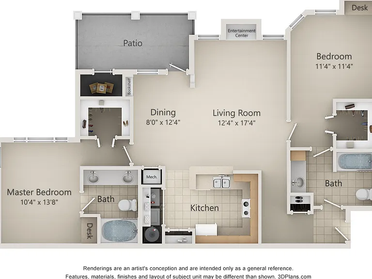 The Ravinia - The Stonefield - 2 Beds - 2 Baths - 1196 Sq. ft.