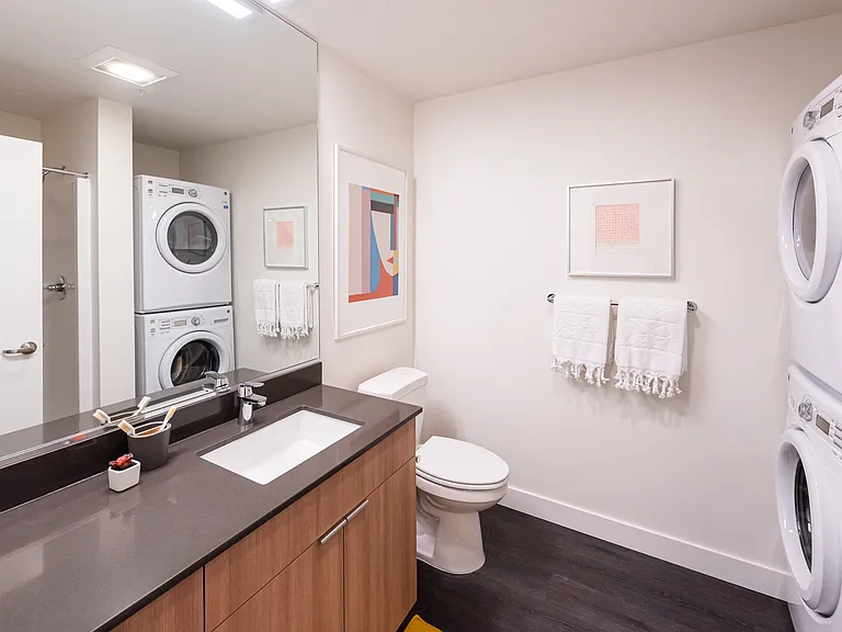 Muir Apartments Bathroom with Stacked Washer and Dryer