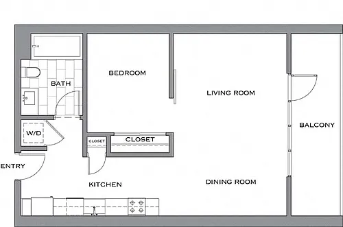 Floor plan Jr 1K w/ Balcony