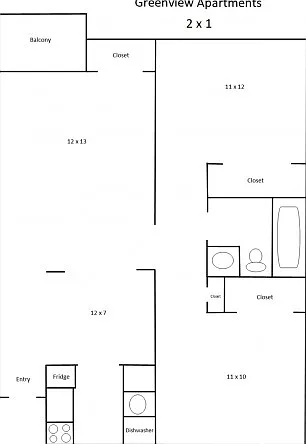 Two Bedroom, One Bath Floor Plan Two Bedroom, One Bath Floor Plan