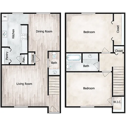 Floor plan 2 Bed 1.5 Bath Townhouse