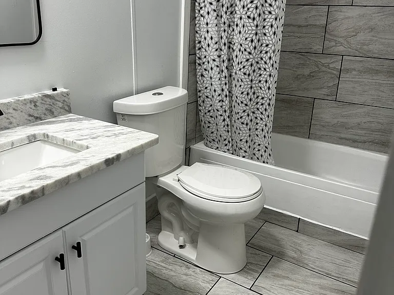 Guest Bathroom Tile Wall, tub