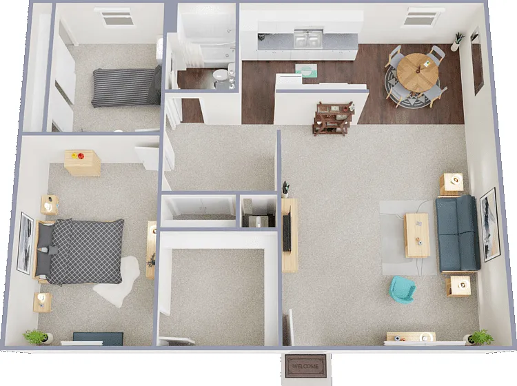 2 Bed 1 Bath C Floorplan Diagram