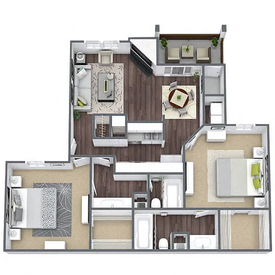 Floor plan B3: 2 Bed 2 Bath